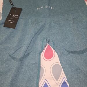 NVGTN Teal Leggings with Patterned Detail